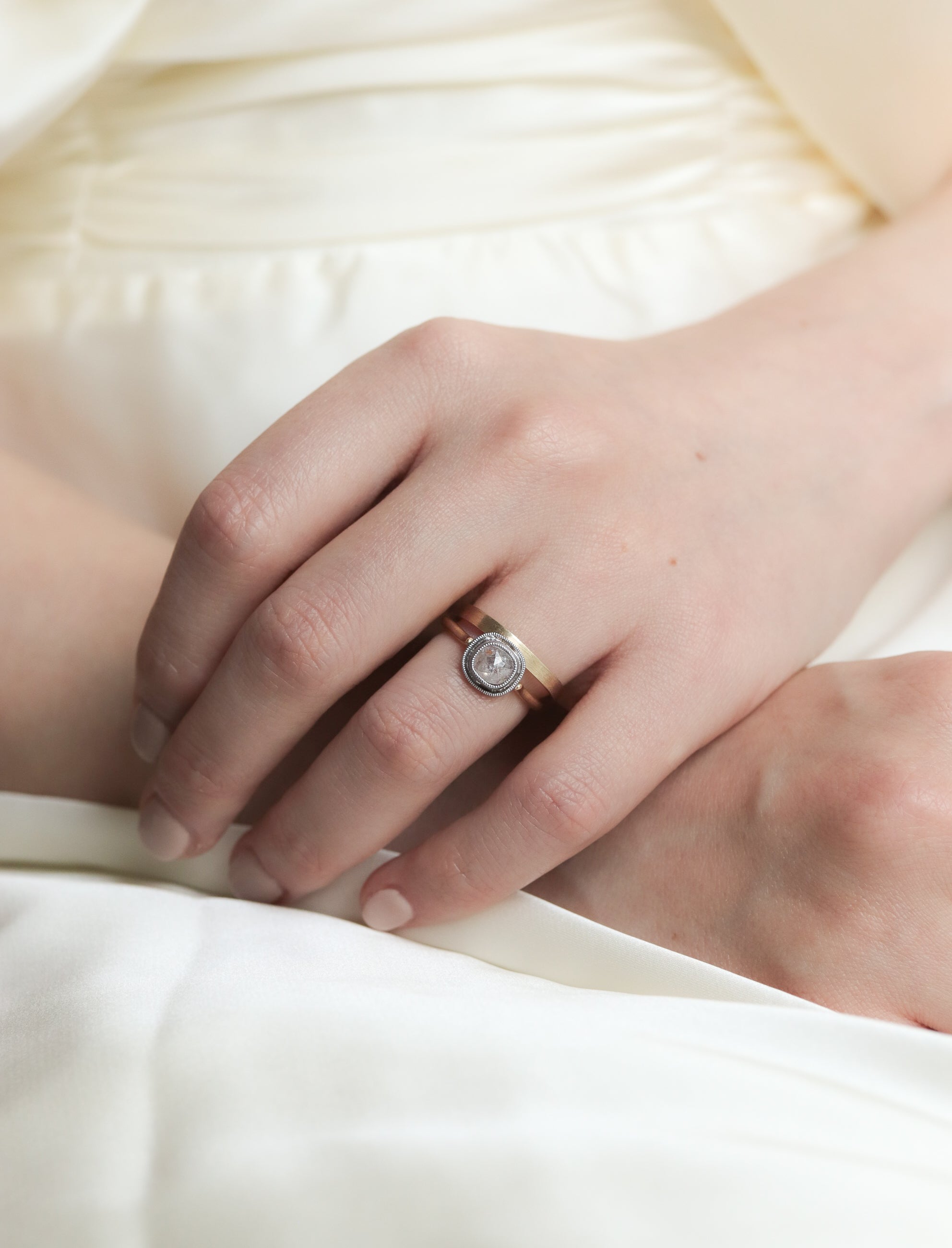 Column Double Milgrain Ring - Diamond -